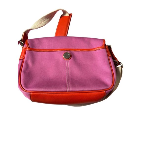 Coach Pink & Orange Canvas Park Crossbody Bag, Color-block Leather Trim - Picture 3 of 8